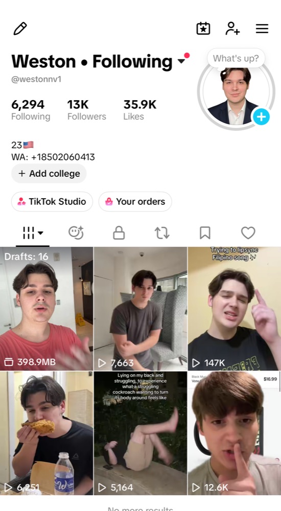 Buy @westonnv1 TikTok Account For Sale