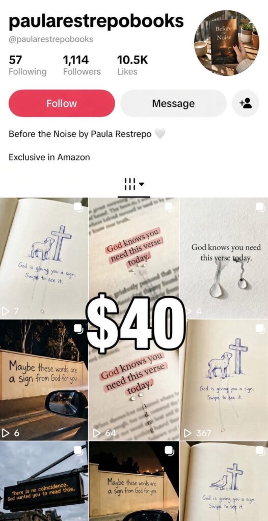 @paularestrepobooks TikTok account for sale, 1,114 followers and 10.5K likes